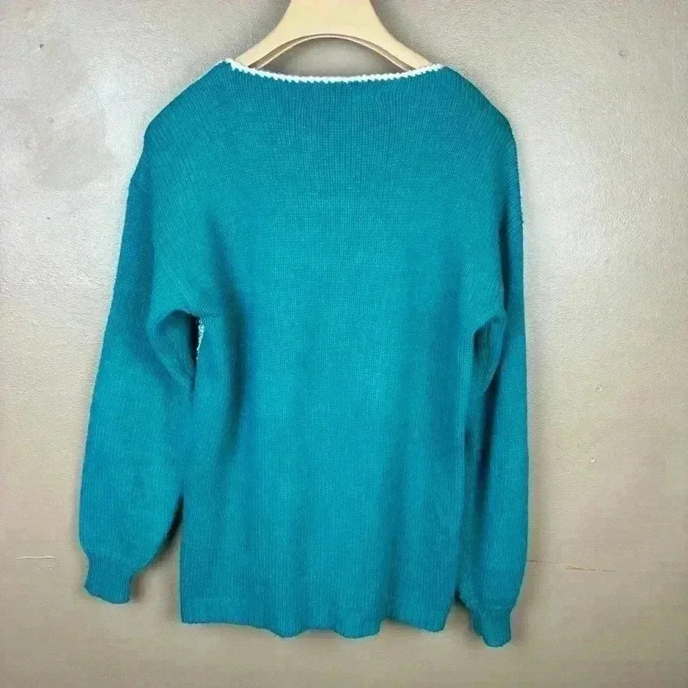 Vintage Dana Scott Teal & Gold Embellished Sweater Size Small 80s Sweater - Picture 8 of 8